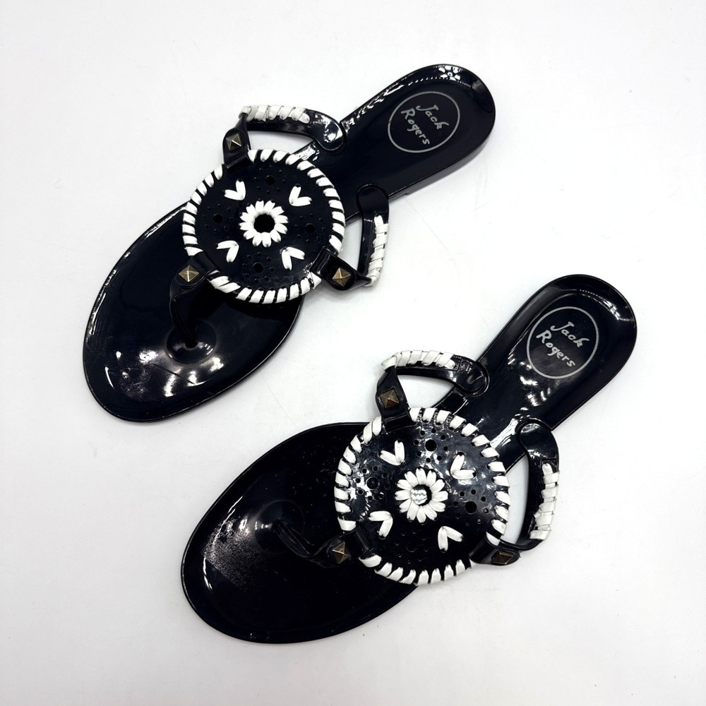 Jack Rogers Georgica Women Size 9 Black Thong Jelly Flip Flop Sandals Studded